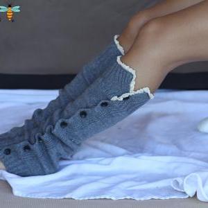 Knitted Legwarmers - Boho, 100% Wool, Knee High..