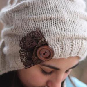 Knitted Hat- Brown Lace, Light Beige , Infinity..