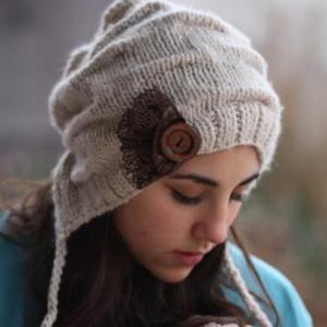Knitted Hat- Brown Lace, Light Beige , Infinity..