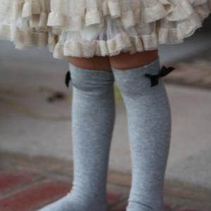 Kids Kneehigh Socks - Black Bow, Girls Vintage..
