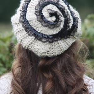 Beanie Hat- Black Lace, Tan , Swirl, Crochet,..