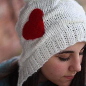 Knitted Hat- Red Heart, White Hat, Crochet Hat,..