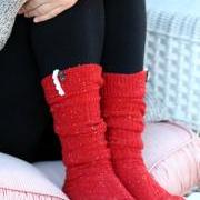 Burnt Orange Boot socks, Winter socks, Knitted socks, Socks with lace, Socks with buttons, cozy socks,Uggs socks