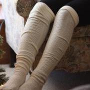 Above Knee Socks, Thick Cotton Socks, Extra Long Socks, Boot Socks, White , Ivory, Knitted Socks.