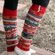 Limited Time Sale Women's Legwarmers - Boho,Christmas, snowflake, Boot Cover, Socks,Gift, Red Button