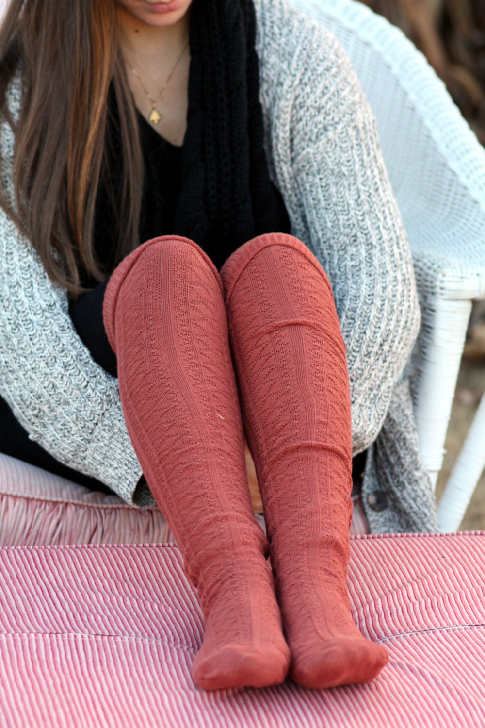 Above Knee Socks, Thick Cotton Socks, Extra Long Socks, Boot Socks,burnt Ornage , Knitted Socks.