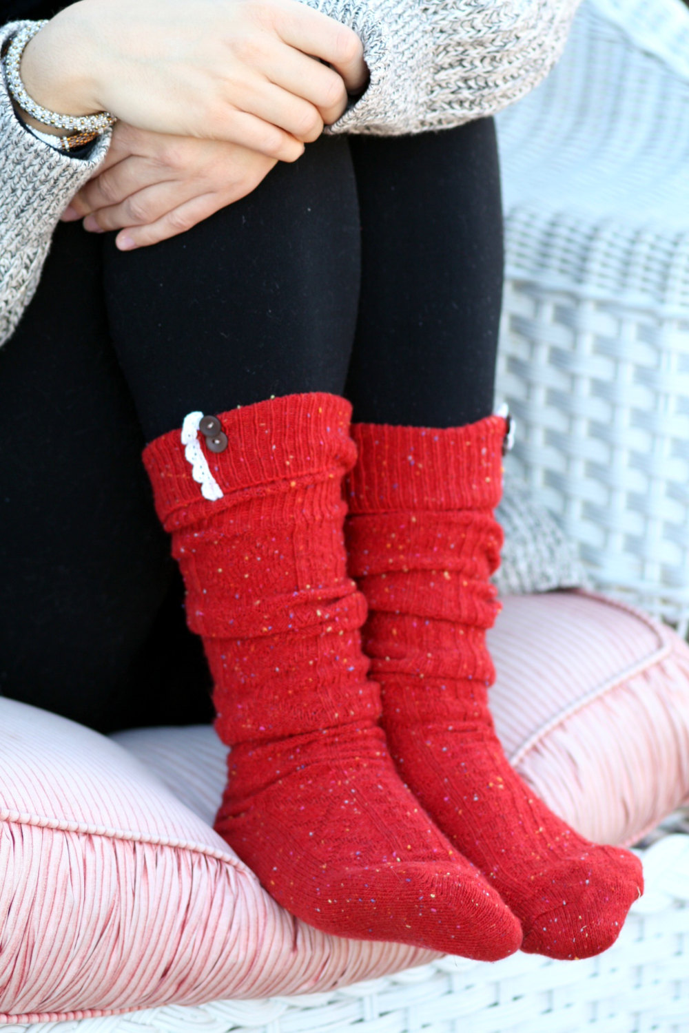 Burnt Orange Boot Socks, Winter Socks, Knitted Socks, Socks With Lace, Socks With Buttons, Cozy Socks,uggs Socks