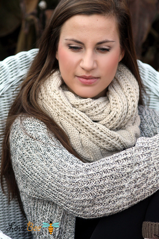 Boho Chunky Scarf- Christmas , Cable Knit Scarf, Black, Scarf, Infinity Scarf, Thick Scarf, Ring Scarf,