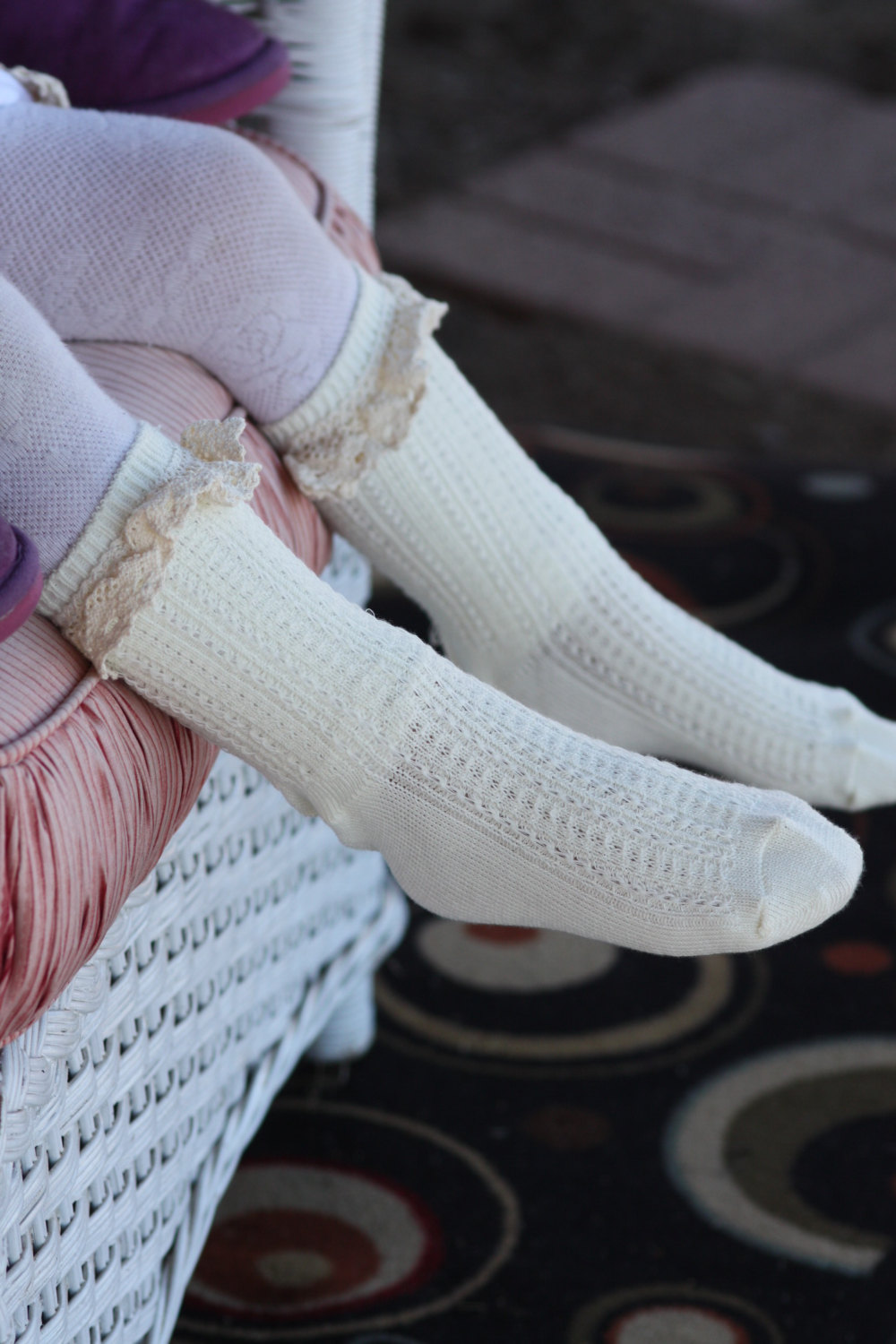 Kids Vintage Socks - Ivory, Crochet Socks, Girls Vintage Lace Socks, Boho, Knitted , Cotton, Organic , Boot Socks, Crochet, Ivory Lace