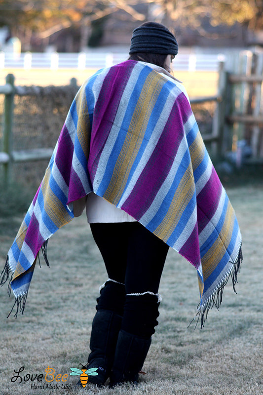 Boho Scarf- Christmas , Tribal Fringed Poncho Scarf - Aztec Shawl Scarf - knitted scarf - Burned orange, Fall color scarf