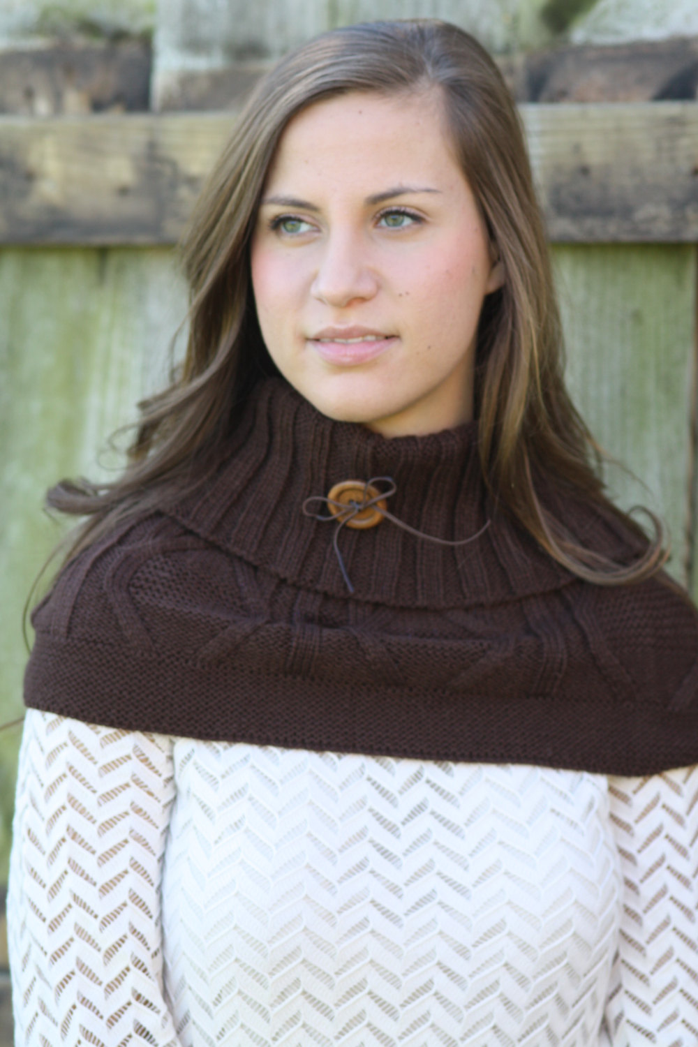 Boho Chunky Scarf- Cowl, Christmas , Cable Knit Scarf, Chocolate Brown scarf, Infinity Scarf, Thick scarf, Ring scarf, Wood Button