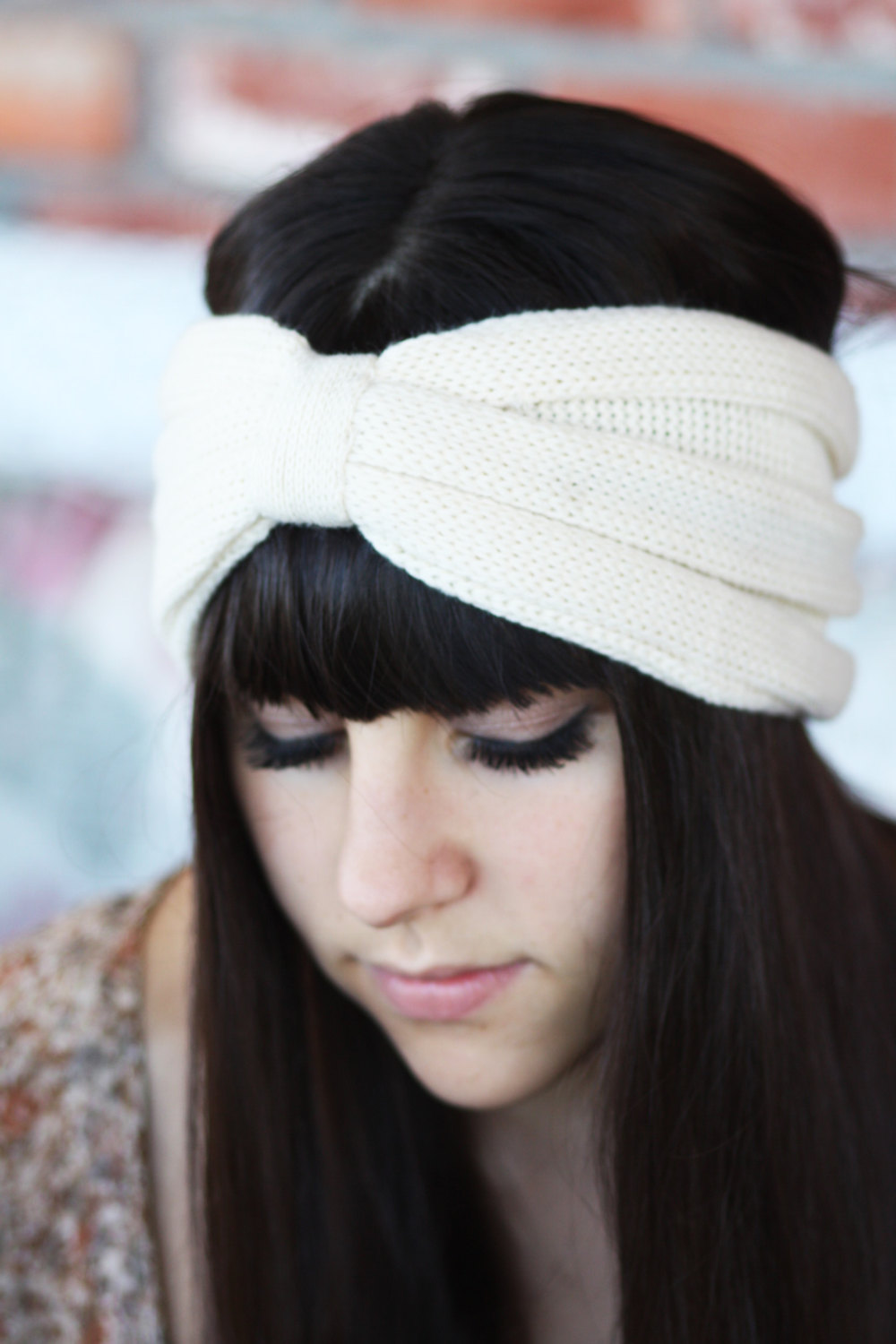 Headband Knitted , Streatch, Linen White ,infinity, Wide Headband, Turban, Christmas Gift on