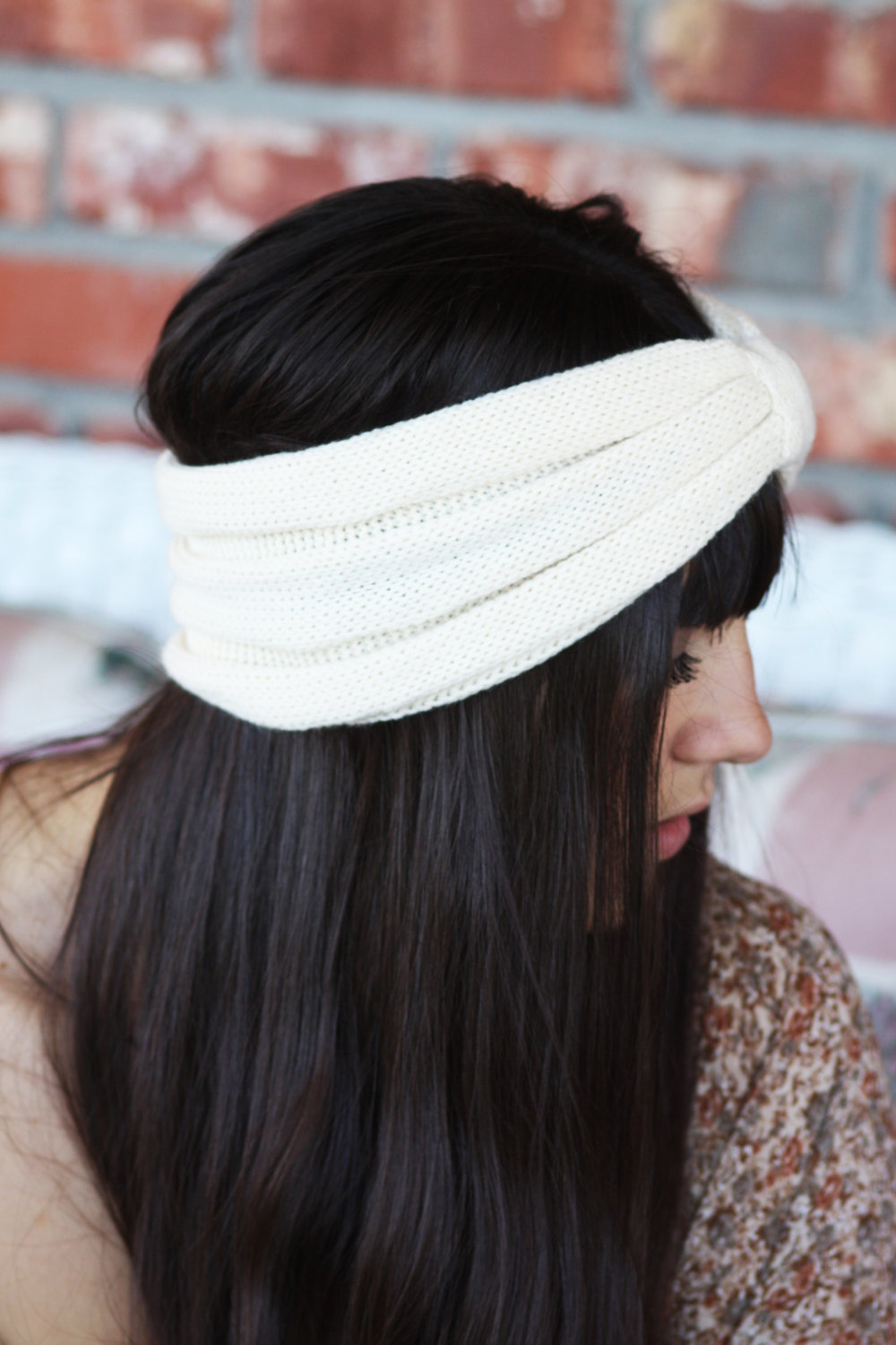 Headband Knitted , Streatch, Linen White ,infinity, Wide Headband